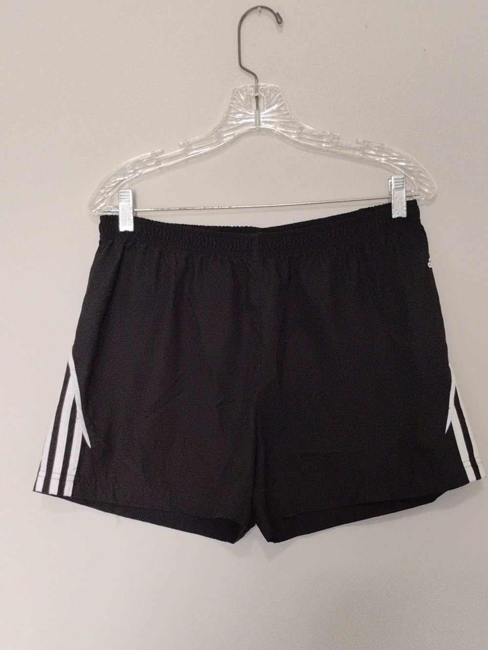 adidas Black Shorts with White Logo Tag Unlined Large 4"